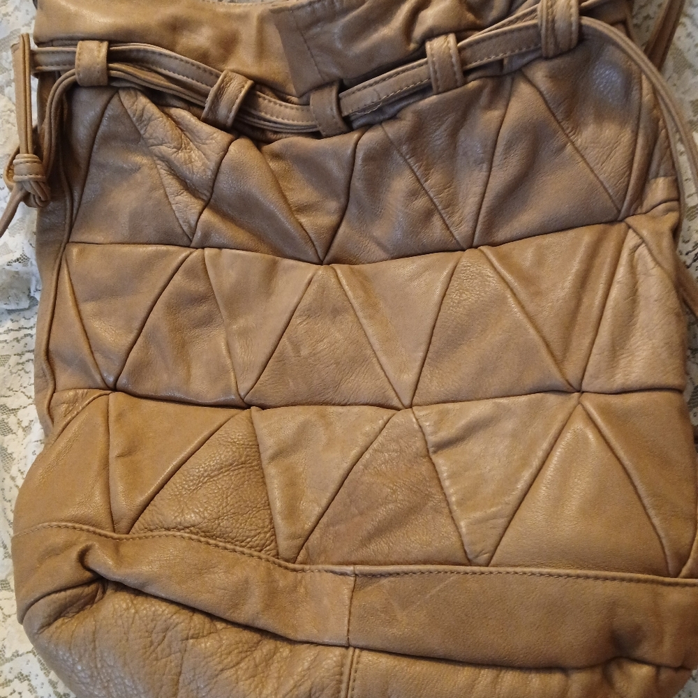 Vintage Patchwork Leather Drawstring Crossbody Sh… - image 8